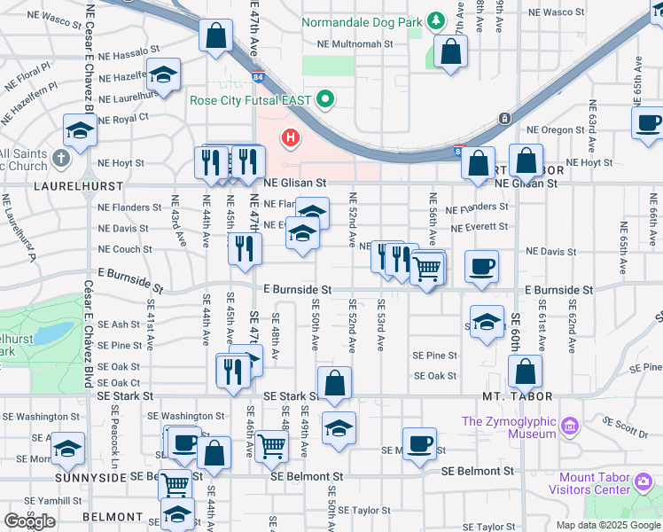 map of restaurants, bars, coffee shops, grocery stores, and more near in Portland