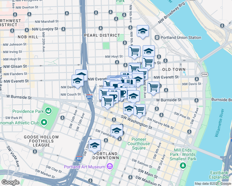 map of restaurants, bars, coffee shops, grocery stores, and more near in Portland