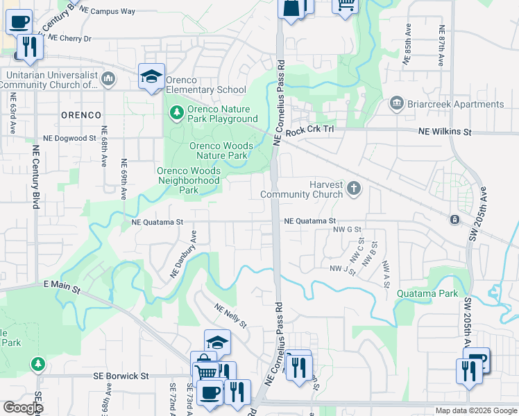 map of restaurants, bars, coffee shops, grocery stores, and more near 7635 Northeast Prefontaine Street in Hillsboro