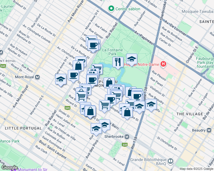 map of restaurants, bars, coffee shops, grocery stores, and more near 990 Rue Napoléon in Montreal