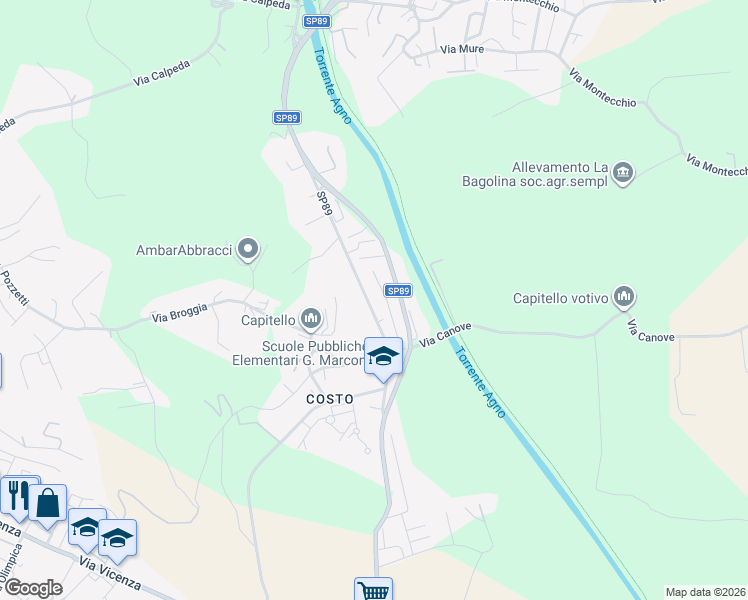 map of restaurants, bars, coffee shops, grocery stores, and more near 32 Via Vignaga in Arzignano