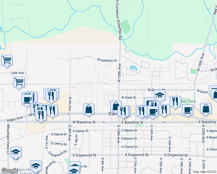 map of restaurants, bars, coffee shops, grocery stores, and more near 802 North Davis Street in Cornelius