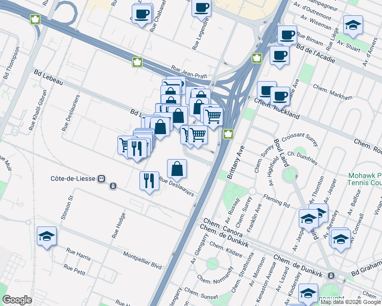 map of restaurants, bars, coffee shops, grocery stores, and more near 125 Rue Gagnon in Montreal