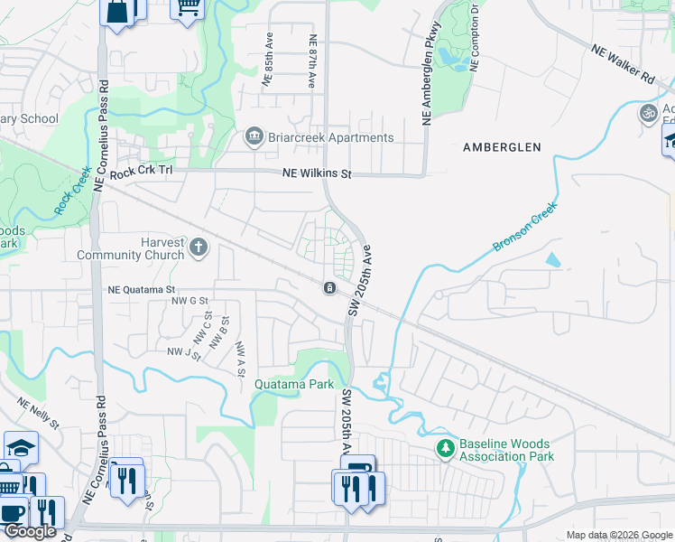 map of restaurants, bars, coffee shops, grocery stores, and more near 614 Northeast Garswood Lane in Hillsboro