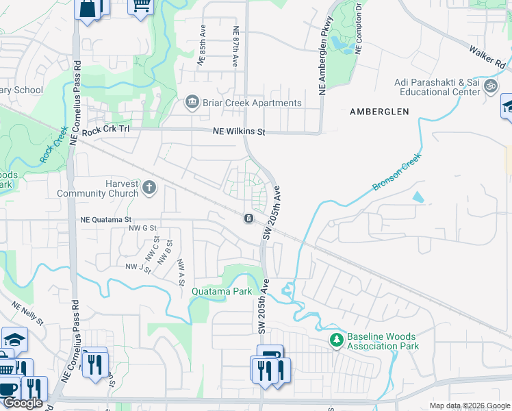 map of restaurants, bars, coffee shops, grocery stores, and more near 20572 Northeast Brentford Way in Hillsboro