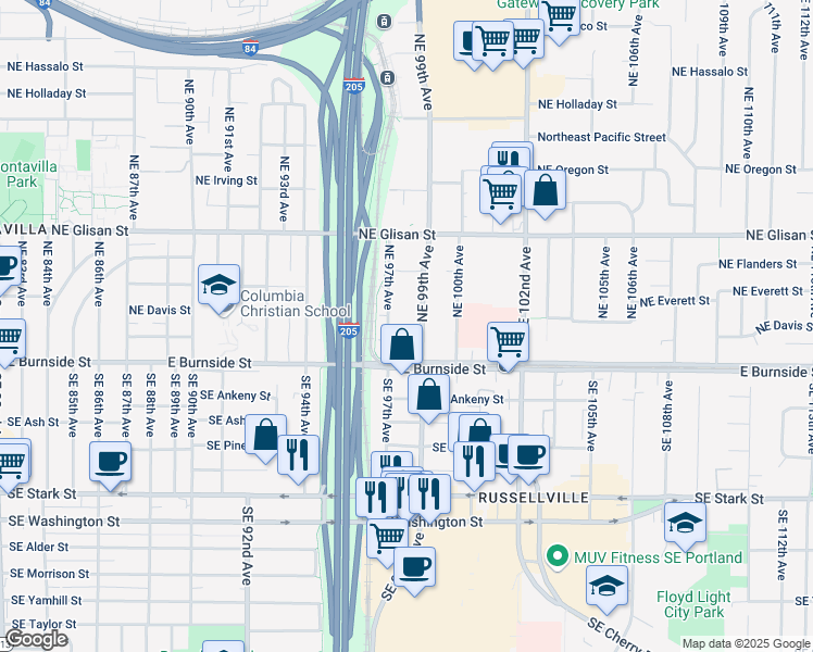 map of restaurants, bars, coffee shops, grocery stores, and more near 101 Northeast 97th Avenue in Portland