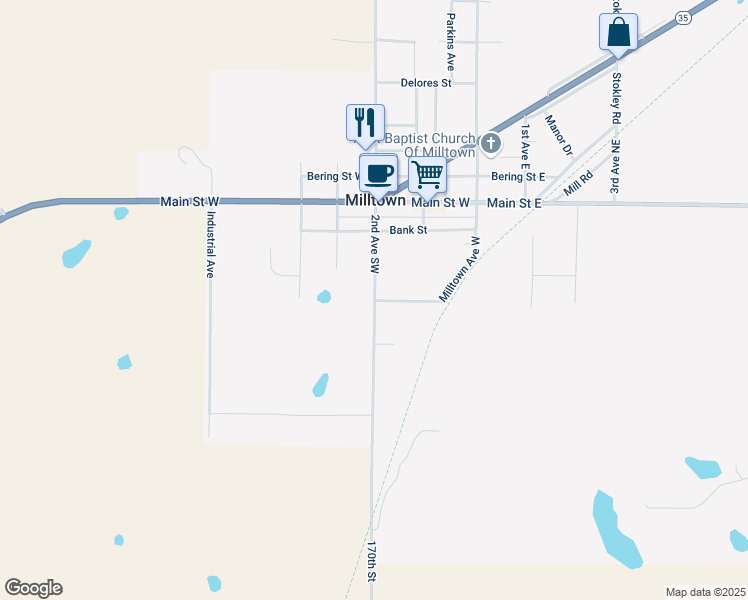 map of restaurants, bars, coffee shops, grocery stores, and more near 346 2nd Avenue Southwest in Milltown