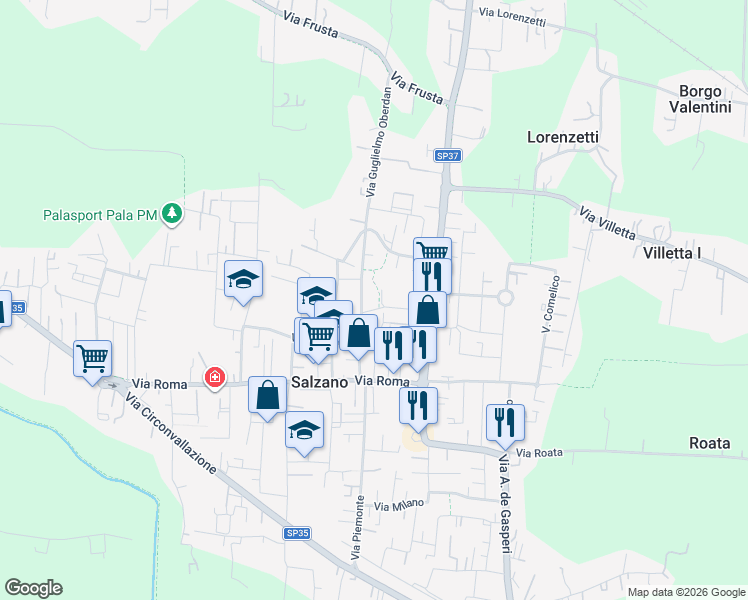 map of restaurants, bars, coffee shops, grocery stores, and more near 38 Via Giulio Cesare in Salzano