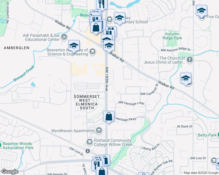 map of restaurants, bars, coffee shops, grocery stores, and more near 567 Northwest Cambray Place in Beaverton