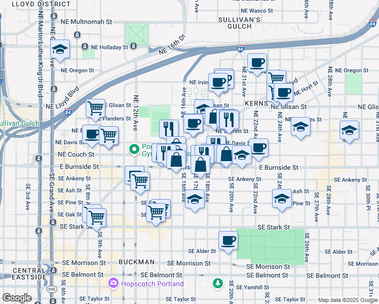 map of restaurants, bars, coffee shops, grocery stores, and more near in Portland