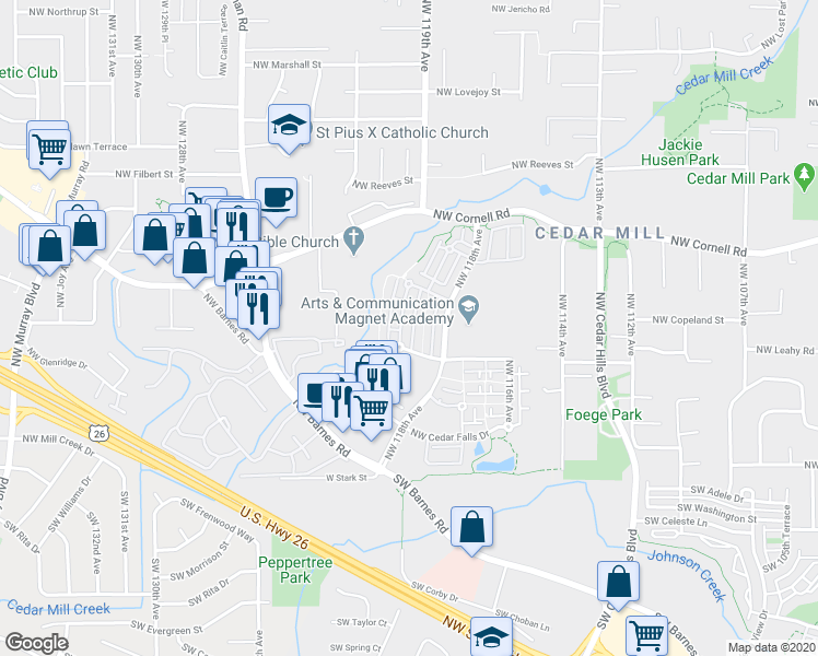 map of restaurants, bars, coffee shops, grocery stores, and more near 580 Northwest Lost Springs Terrace in Portland