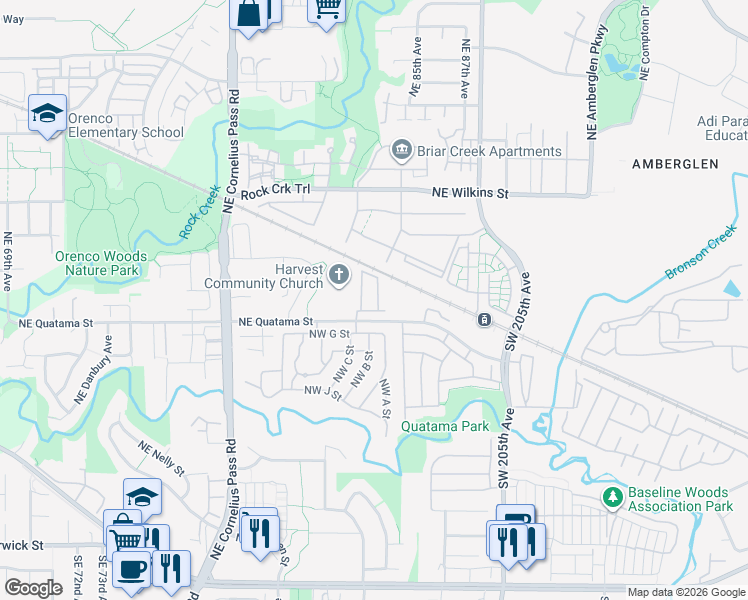 map of restaurants, bars, coffee shops, grocery stores, and more near 405 Northeast Tork Place in Hillsboro