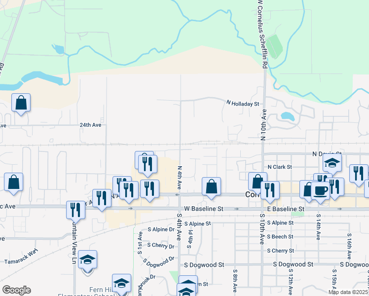 map of restaurants, bars, coffee shops, grocery stores, and more near 432 North 4th Avenue in Cornelius