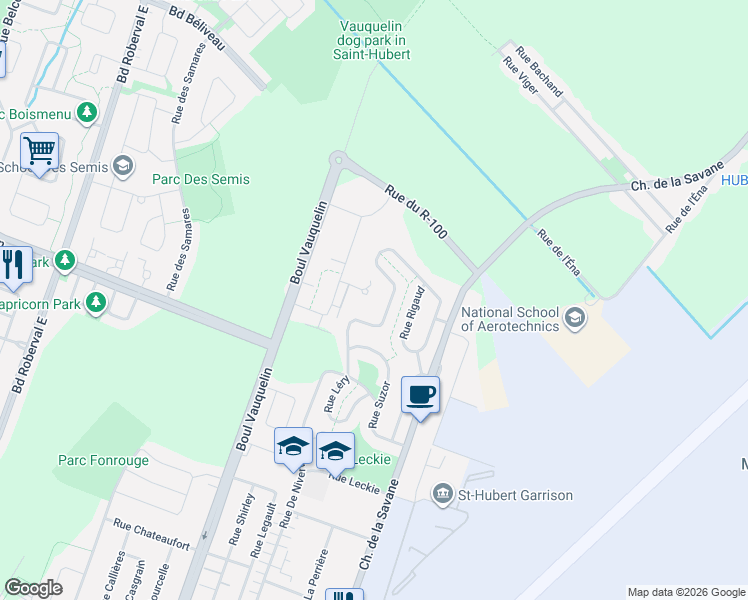 map of restaurants, bars, coffee shops, grocery stores, and more near 4334 Rue des Montgolfières in Longueuil