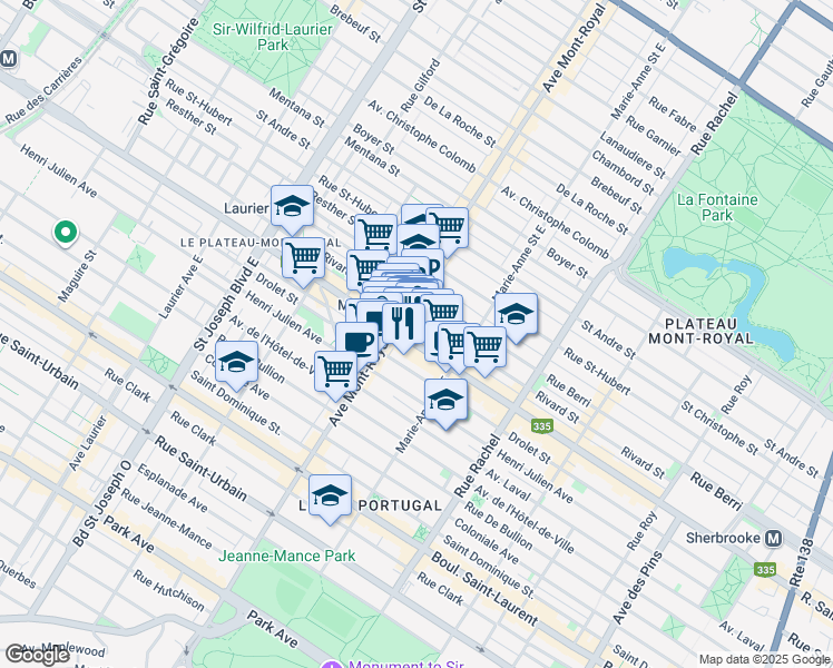 map of restaurants, bars, coffee shops, grocery stores, and more near in Montreal