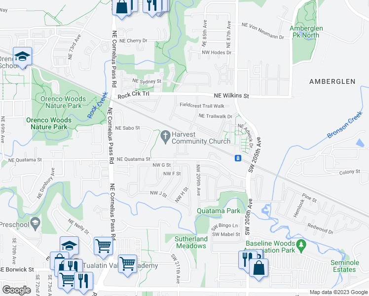 map of restaurants, bars, coffee shops, grocery stores, and more near 427 Northwest Tork Place in Hillsboro