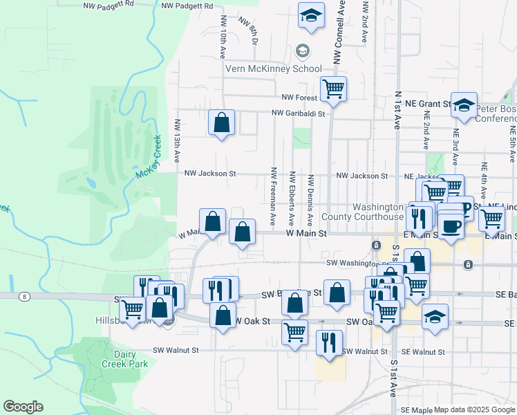 map of restaurants, bars, coffee shops, grocery stores, and more near 776 Northwest Lincoln Street in Hillsboro