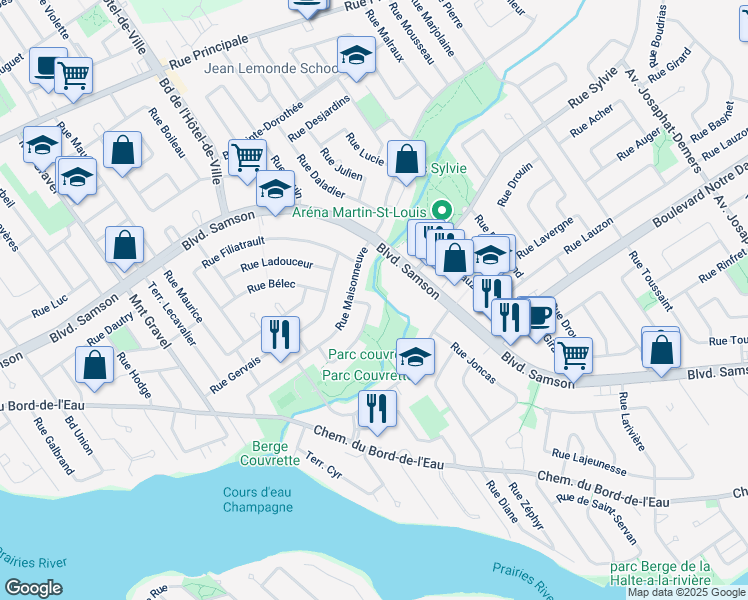 map of restaurants, bars, coffee shops, grocery stores, and more near 492 Place Georges in Laval