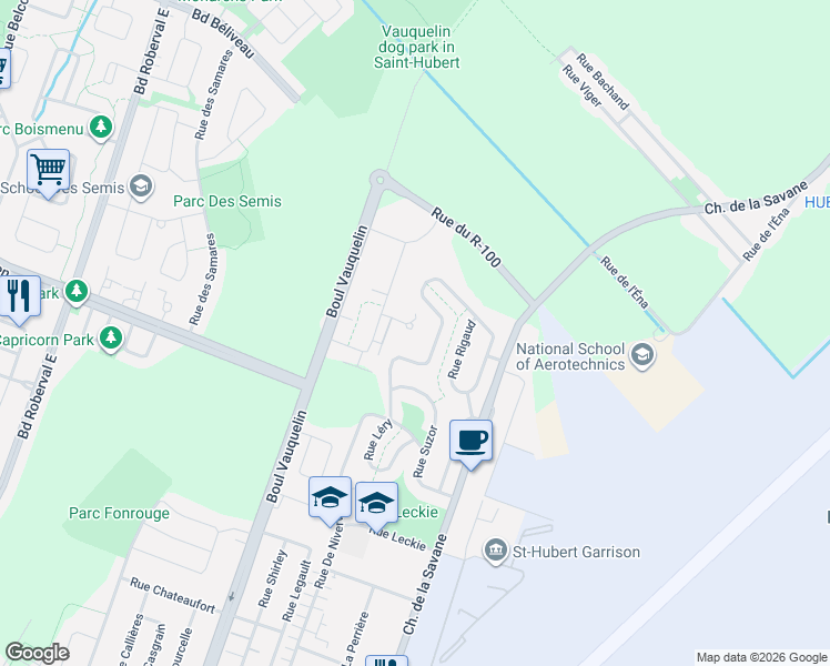 map of restaurants, bars, coffee shops, grocery stores, and more near 4334 Rue des Montgolfières in Longueuil