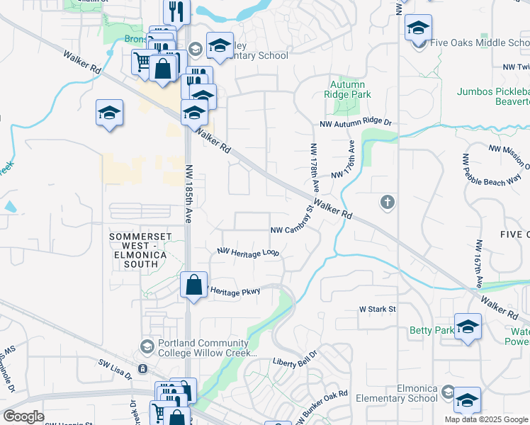 map of restaurants, bars, coffee shops, grocery stores, and more near 18039 Northwest Dustin Lane in Beaverton