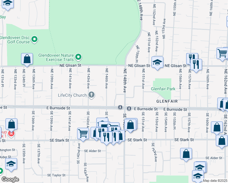 map of restaurants, bars, coffee shops, grocery stores, and more near 141 Northeast 147th Avenue in Portland