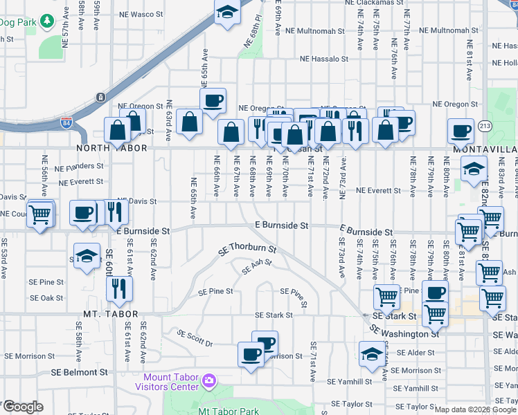map of restaurants, bars, coffee shops, grocery stores, and more near 37 Northeast 68th Avenue in Portland