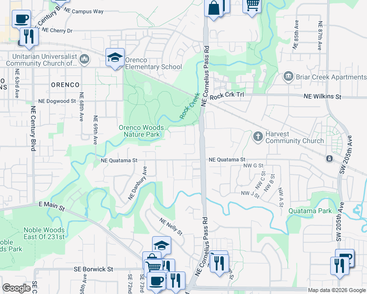 map of restaurants, bars, coffee shops, grocery stores, and more near 7635 Northeast Prefontaine Street in Hillsboro