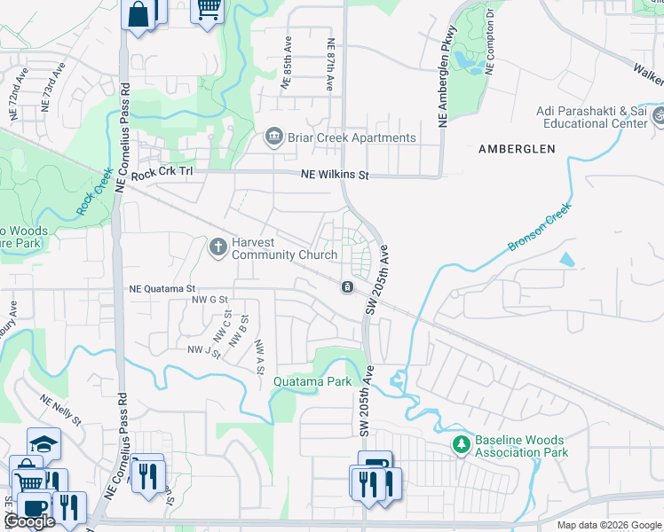 map of restaurants, bars, coffee shops, grocery stores, and more near 20572 Northeast Brentford Way in Hillsboro