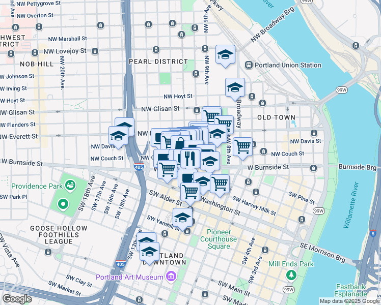map of restaurants, bars, coffee shops, grocery stores, and more near in Portland