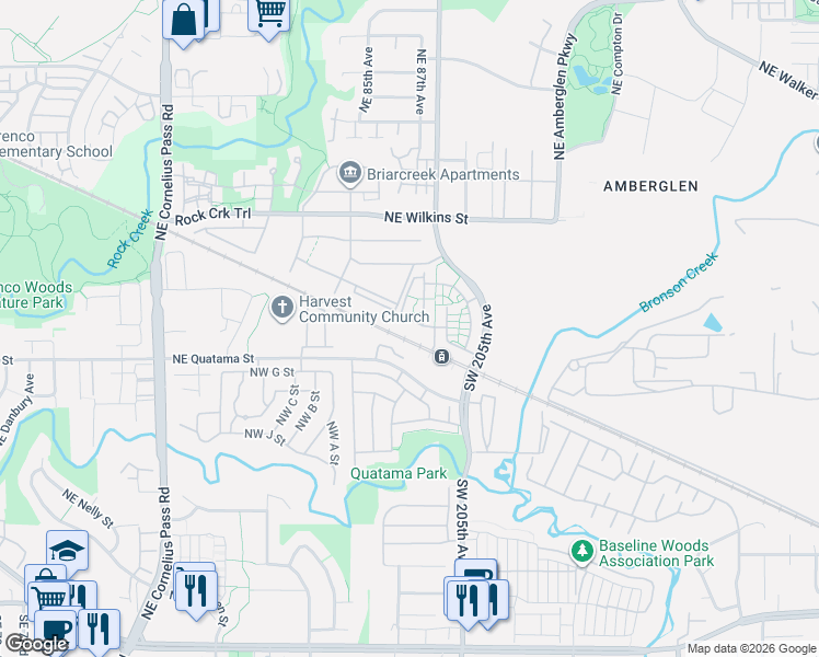 map of restaurants, bars, coffee shops, grocery stores, and more near 20637 Northwest Quatama Road in Hillsboro