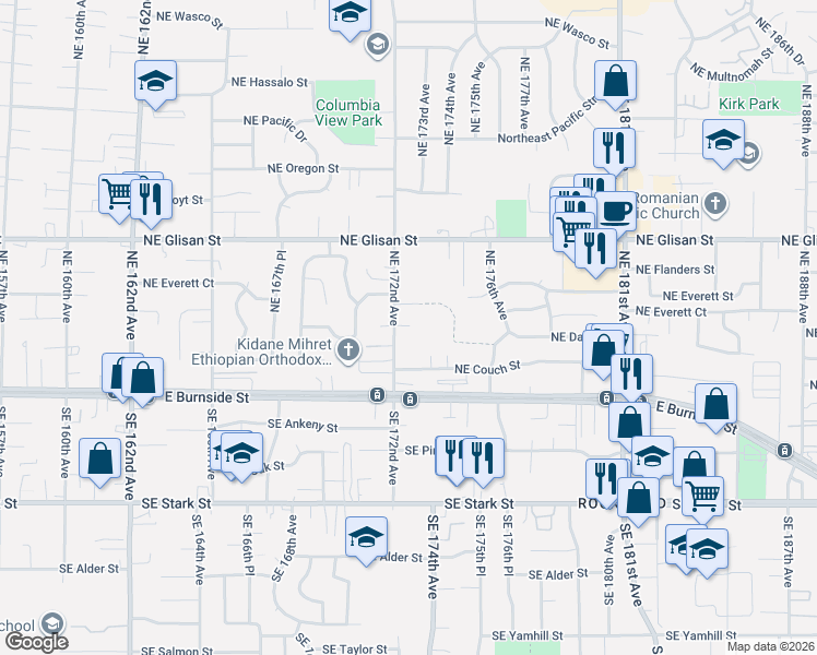map of restaurants, bars, coffee shops, grocery stores, and more near 160 Northeast 172nd Avenue in Portland