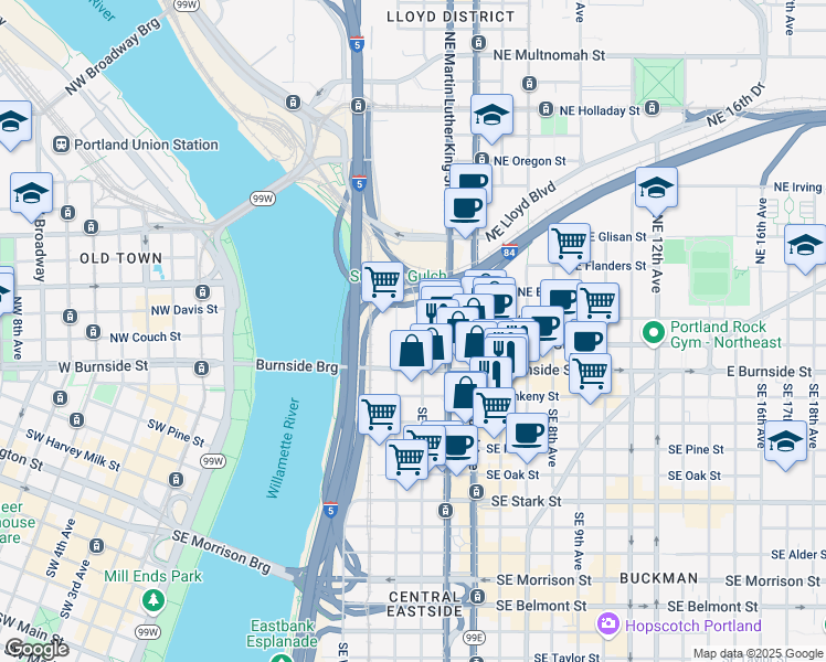 map of restaurants, bars, coffee shops, grocery stores, and more near in Portland