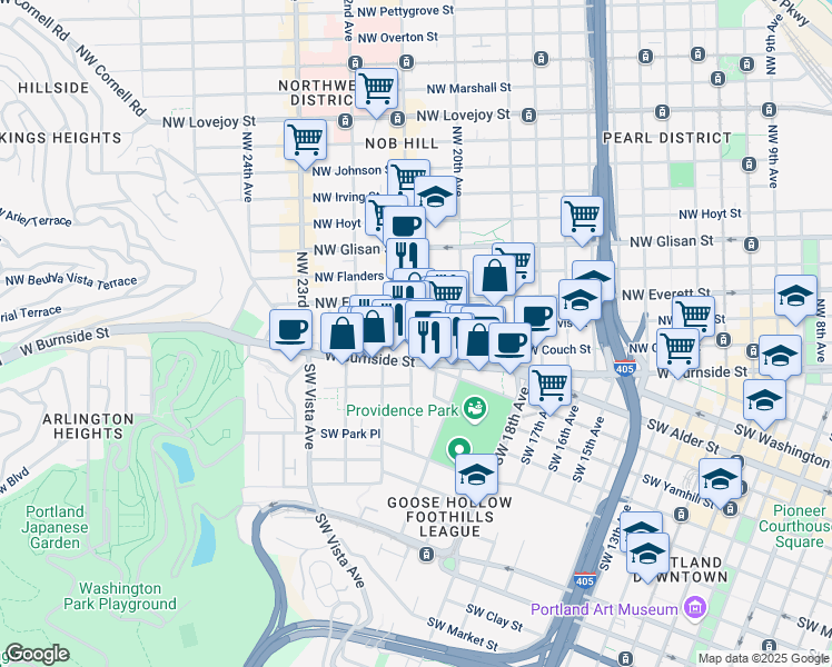 map of restaurants, bars, coffee shops, grocery stores, and more near in Portland