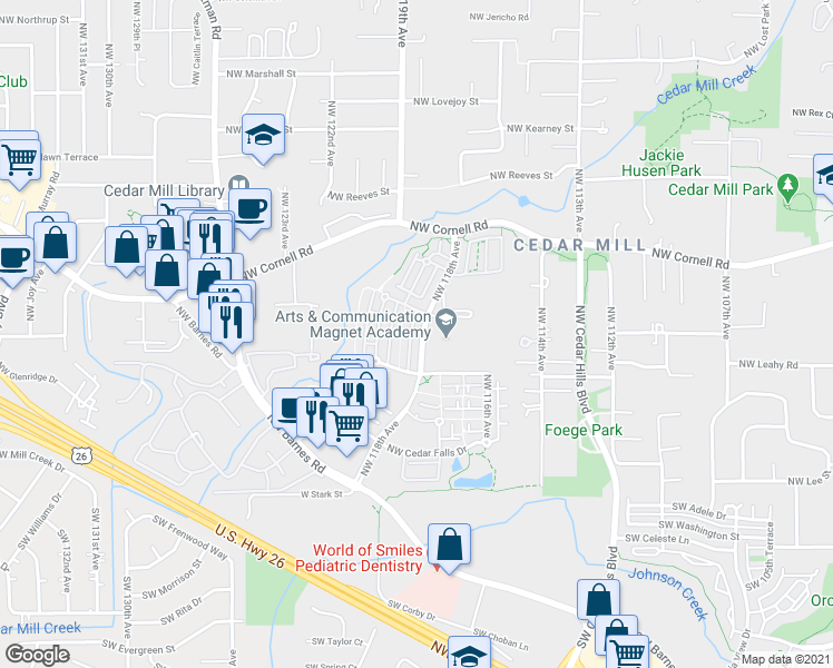 map of restaurants, bars, coffee shops, grocery stores, and more near 595 Northwest 118th Avenue in Portland