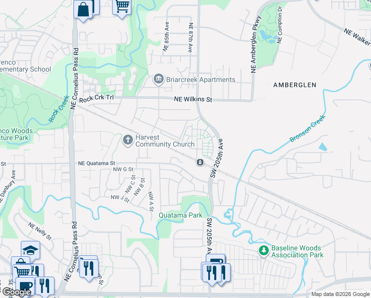 map of restaurants, bars, coffee shops, grocery stores, and more near 20637 Northwest Quatama Road in Hillsboro