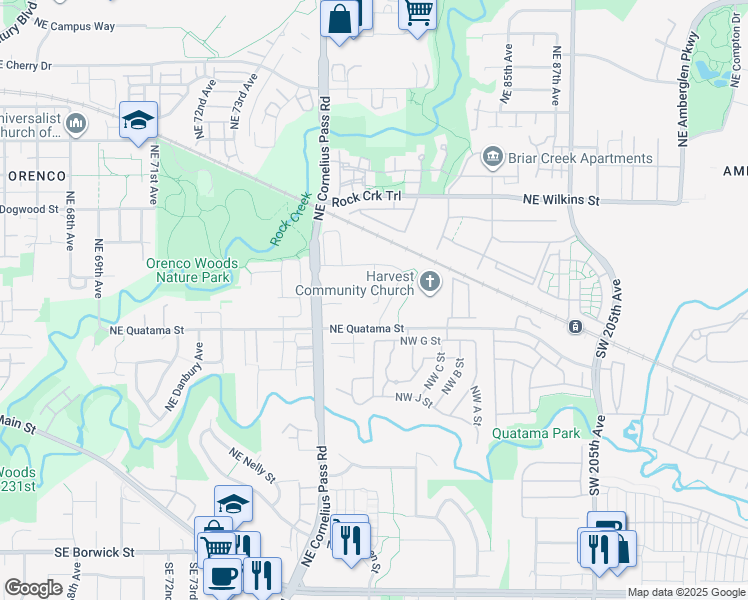 map of restaurants, bars, coffee shops, grocery stores, and more near 398 Northeast 79th Avenue in Hillsboro