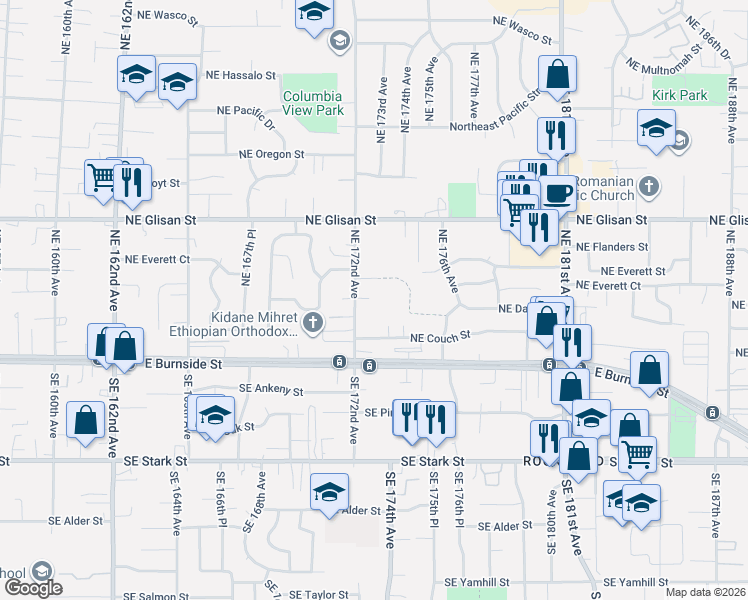 map of restaurants, bars, coffee shops, grocery stores, and more near 176 Northeast 172nd Avenue in Portland