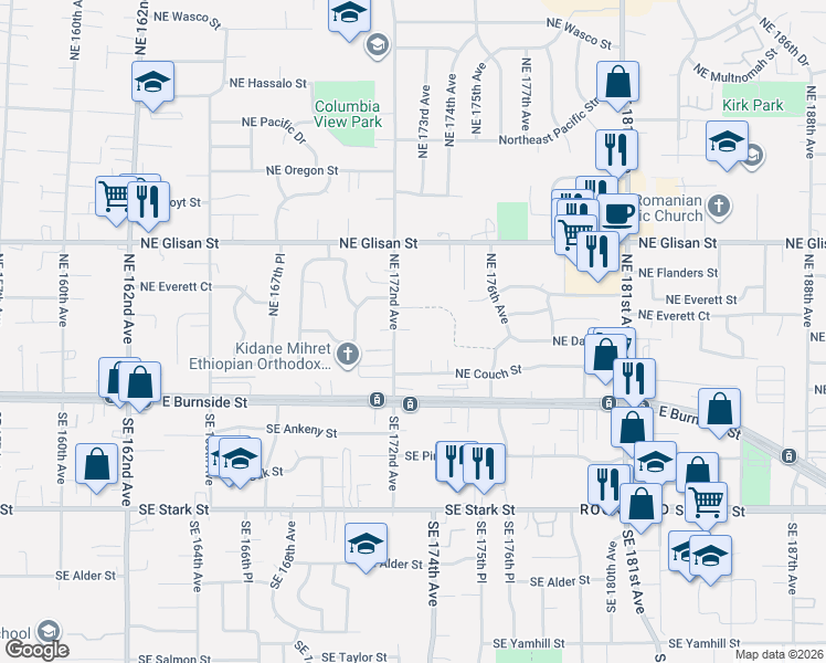 map of restaurants, bars, coffee shops, grocery stores, and more near 176 Northeast 172nd Avenue in Portland