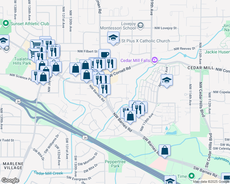 map of restaurants, bars, coffee shops, grocery stores, and more near 670 Northwest Saltzman Road in Portland