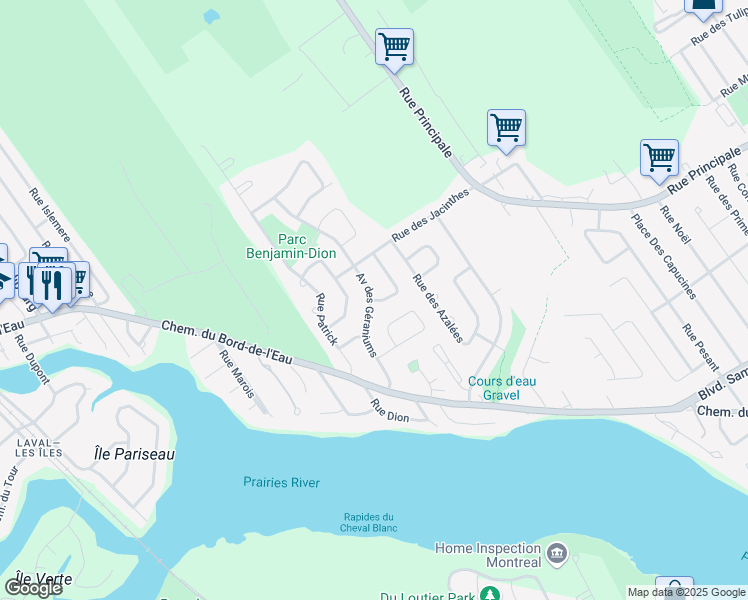 map of restaurants, bars, coffee shops, grocery stores, and more near 1067 Rue De La Lavande in Laval