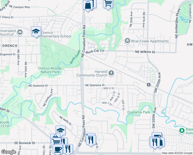 map of restaurants, bars, coffee shops, grocery stores, and more near 398 Northeast 79th Avenue in Hillsboro