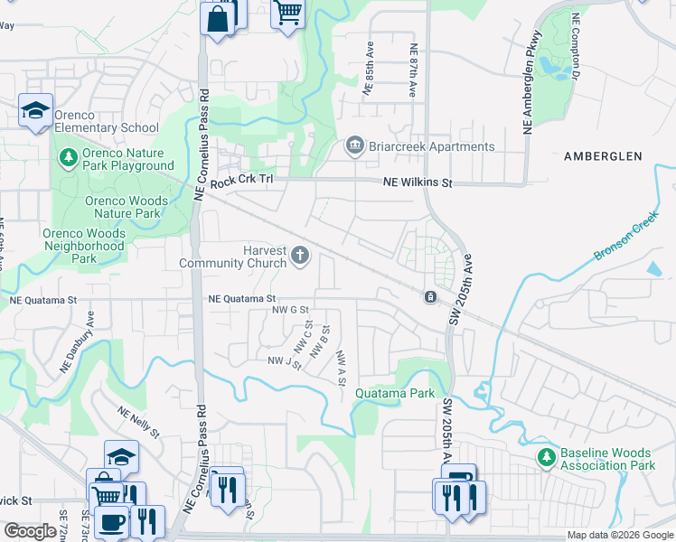 map of restaurants, bars, coffee shops, grocery stores, and more near 405 Northeast Tork Place in Hillsboro