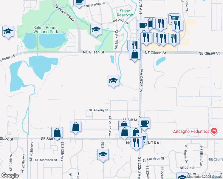 map of restaurants, bars, coffee shops, grocery stores, and more near 219 Northeast 219th Avenue in Gresham