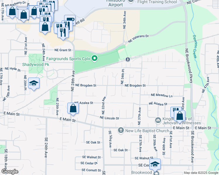 map of restaurants, bars, coffee shops, grocery stores, and more near 233 Northeast Palomar Court in Hillsboro