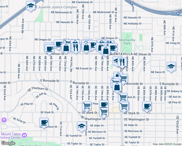 map of restaurants, bars, coffee shops, grocery stores, and more near 102 Northeast 76th Avenue in Portland