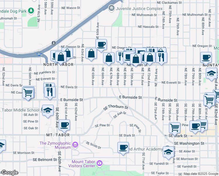 map of restaurants, bars, coffee shops, grocery stores, and more near 24 Northeast 67th Avenue in Portland