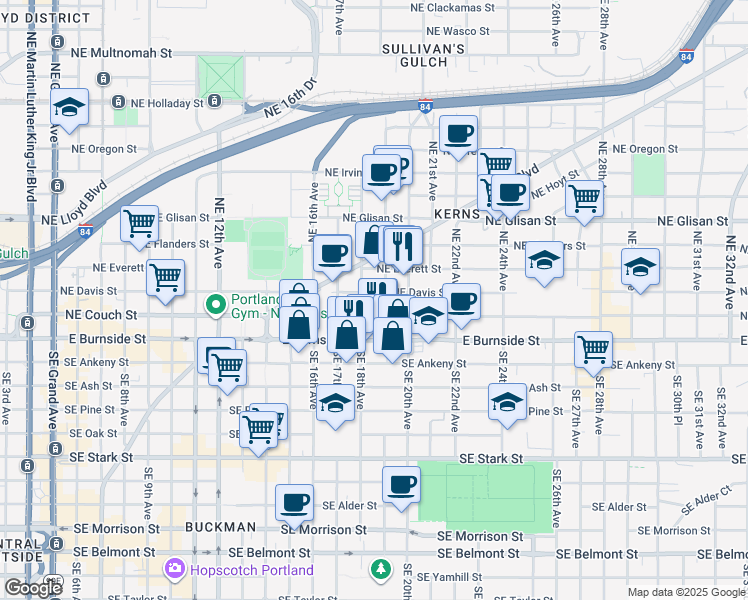 map of restaurants, bars, coffee shops, grocery stores, and more near 35 Northeast 18th Avenue in Portland