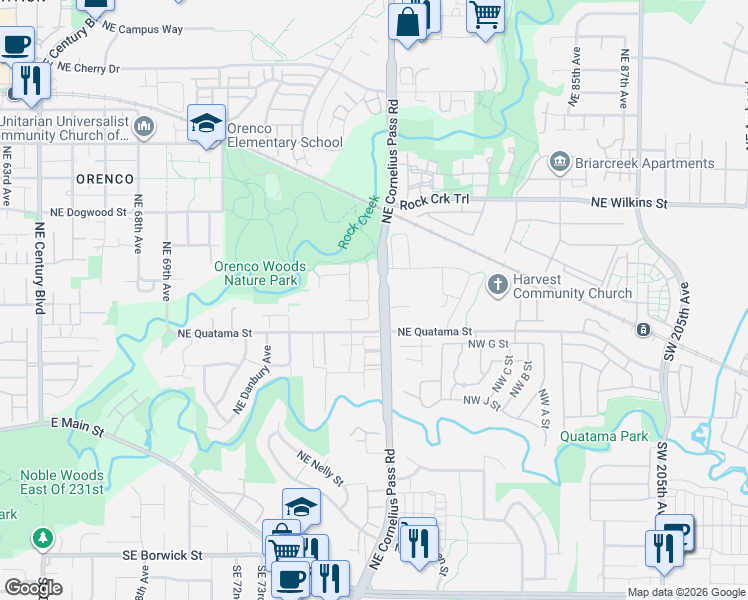 map of restaurants, bars, coffee shops, grocery stores, and more near 7635 Northeast Prefontaine Street in Hillsboro