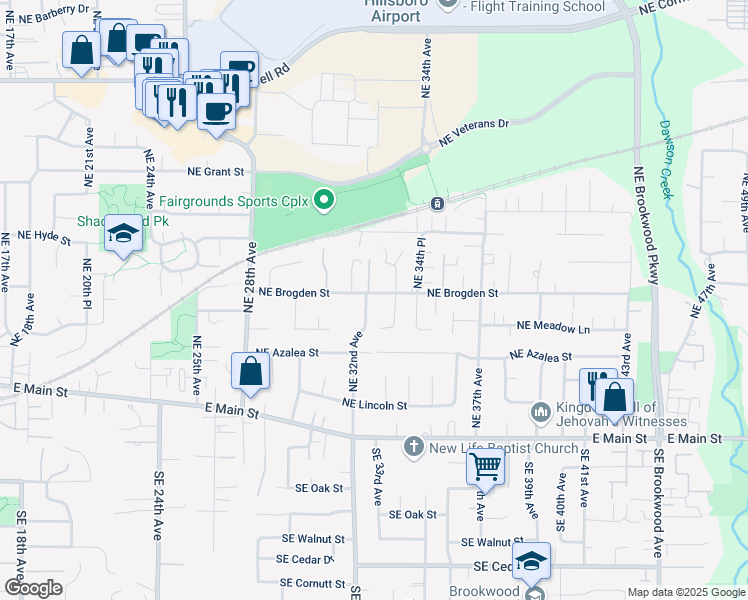 map of restaurants, bars, coffee shops, grocery stores, and more near 233 Northeast Palomar Court in Hillsboro