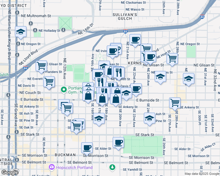 map of restaurants, bars, coffee shops, grocery stores, and more near 35 Northeast 18th Avenue in Portland